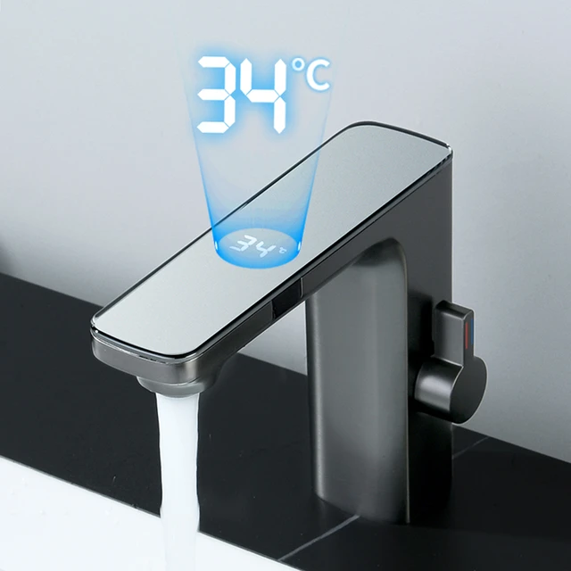 Sensor automático sin contacto grifo del lavabo del baño caliente y frío  mezclador cubierta placa incluida grifo, acabado cromado