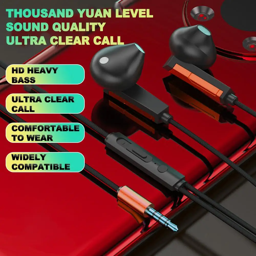 

3.5mm Type C Earphones Wired 90 Degree L-line In Ear Wired Headphones Gaming Earbuds With Microphone Hifi Bass Ear Phones USB C