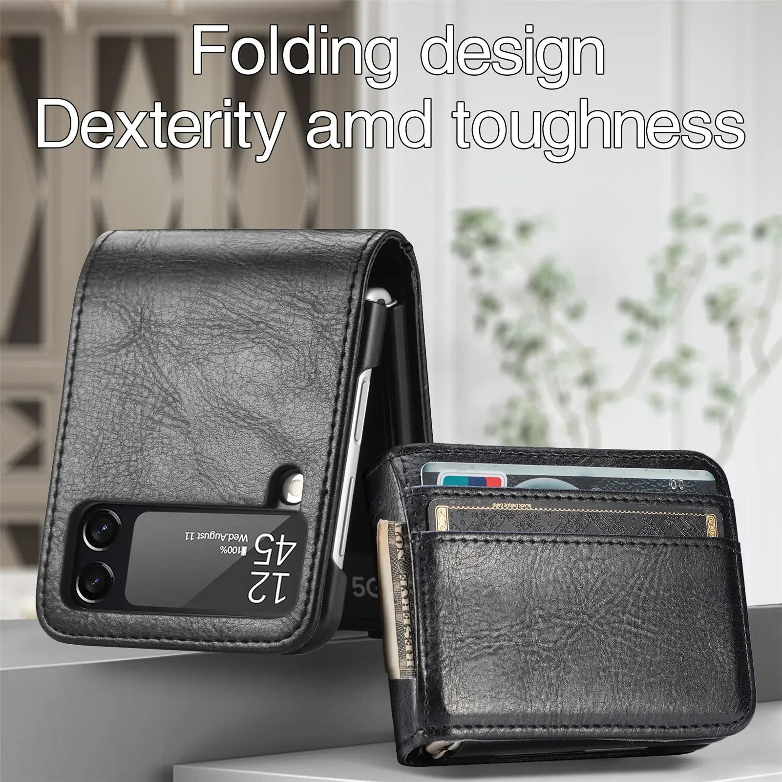 Plain Slim Leather Wallet Bag Case for Samsung Galaxy Z Flip 3 5 Flip5 Flip4 Flip3 5G Flip 4 2 flip2 Card Slot Cover Cases