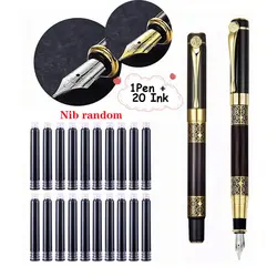 Elegant Retro Metal Fountain Pens with Replaceable Ink - Set of 100 for Writing and Stationery Supplies (Black-Black ink)