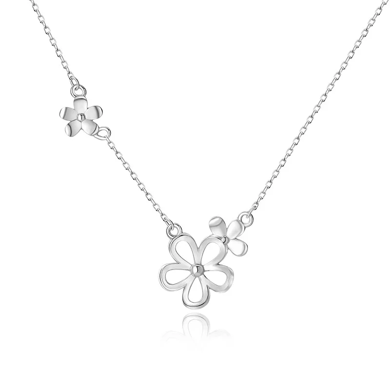 

100% 925 Sterling Silver Flower Necklace for Women Girl Cute Fashion Simple Hollow Out Design Jewelry Party Gift Dropshipping