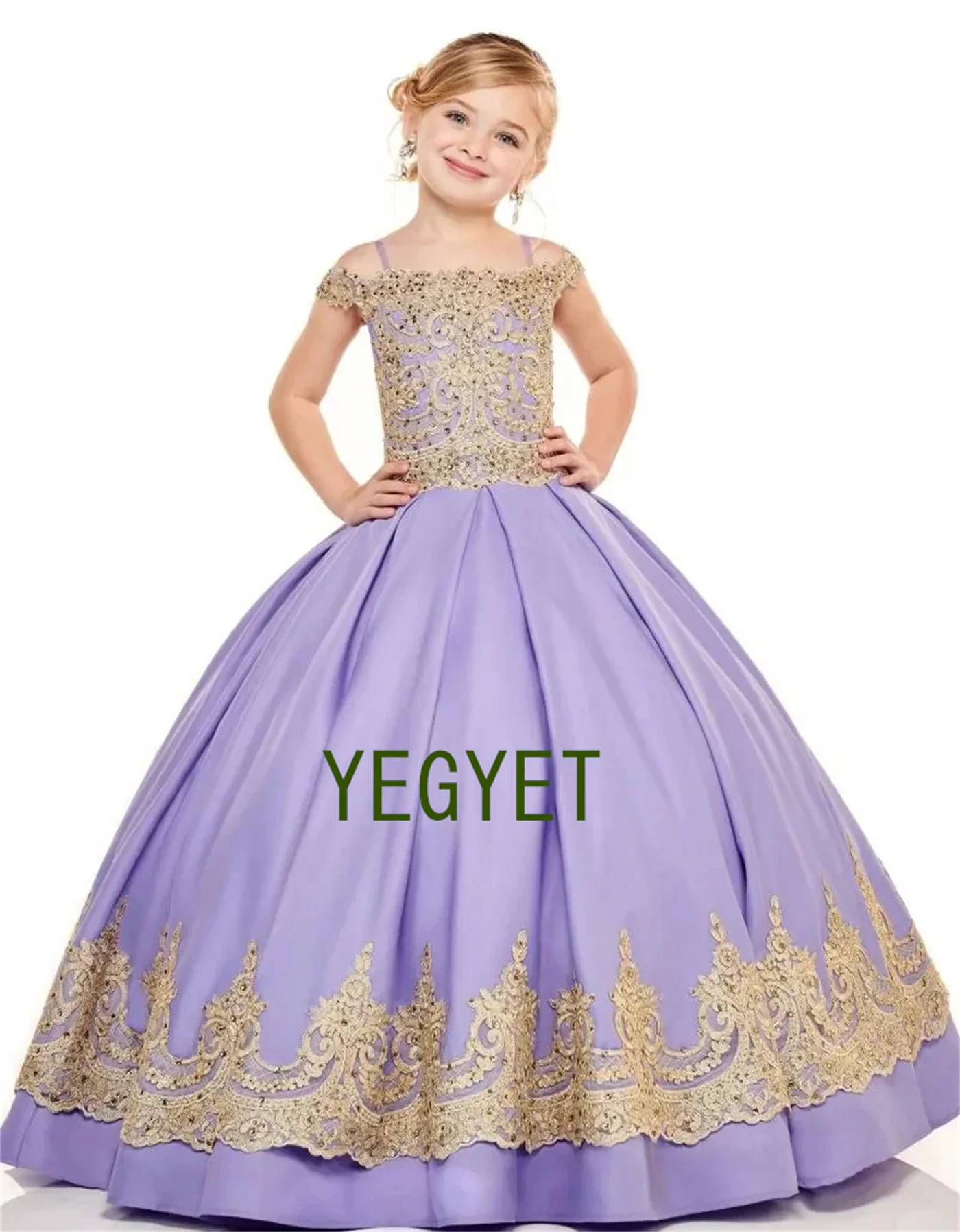 

Girl's Dresses Sweet Lilac Flower Girl Dress For Wedding Champagne Lace Off The Shoulder Ball Gown Long Birthday Party