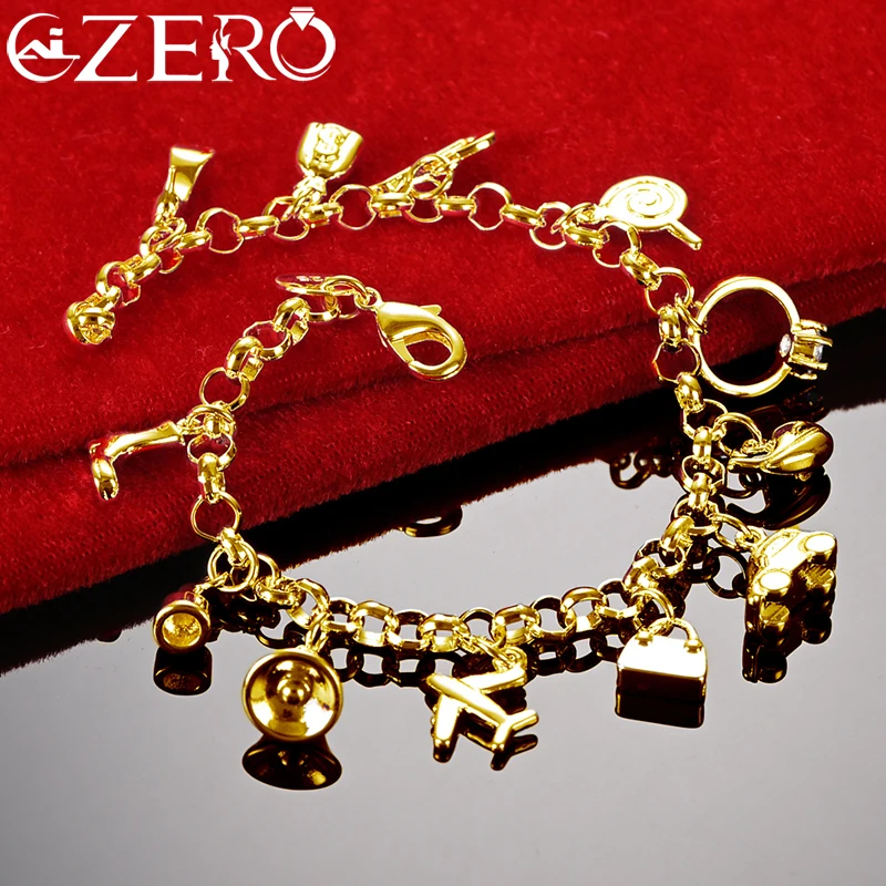 

ALIZERO 24K Gold Aircraft/Bells/Shopping Bags/Cars/Guitars/Shoes Pendant Bracelet For Women Fashion Charm Jewelry Christmas Gift