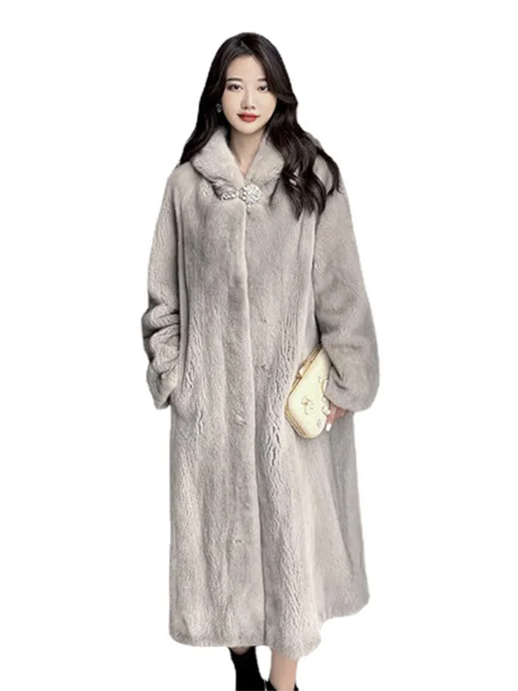 

Faux Mink Fur Coat Women Gray S-7XL Hooded Fur Jackets 2023 Spring New Fashion Temperament Light Luxury Casual Warmth Clothing