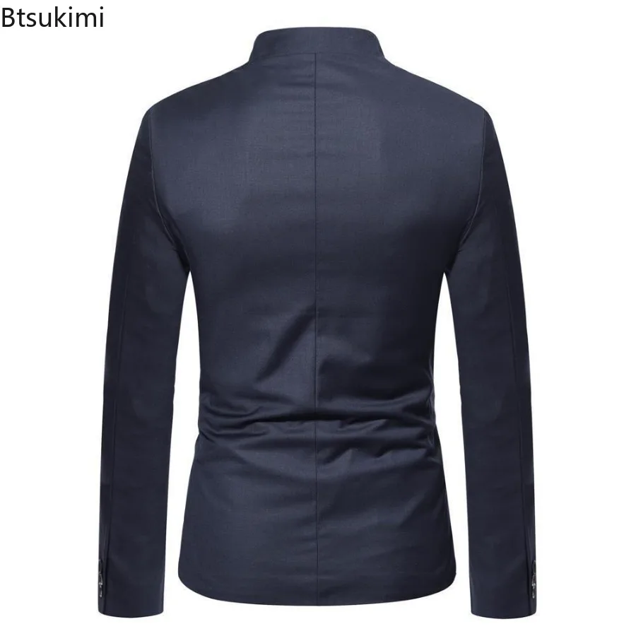 Fashion Men's Suit Coats Solid Stand Collar Simple Chinese Style Business Casual Blazer Jackets Zhongshan Suit Homme
