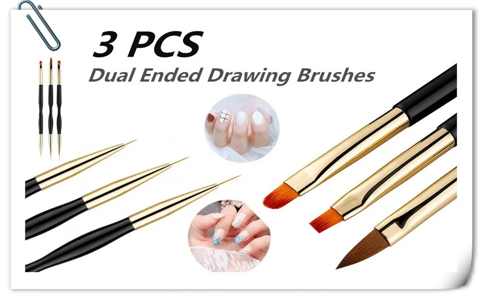 YIKOOLIN 31PCS Nail Art Brushes Nail Art Tool Set Double Ended Nail Dotting Tools Nail Dust Brush Acrylic Brush Manicure Tools