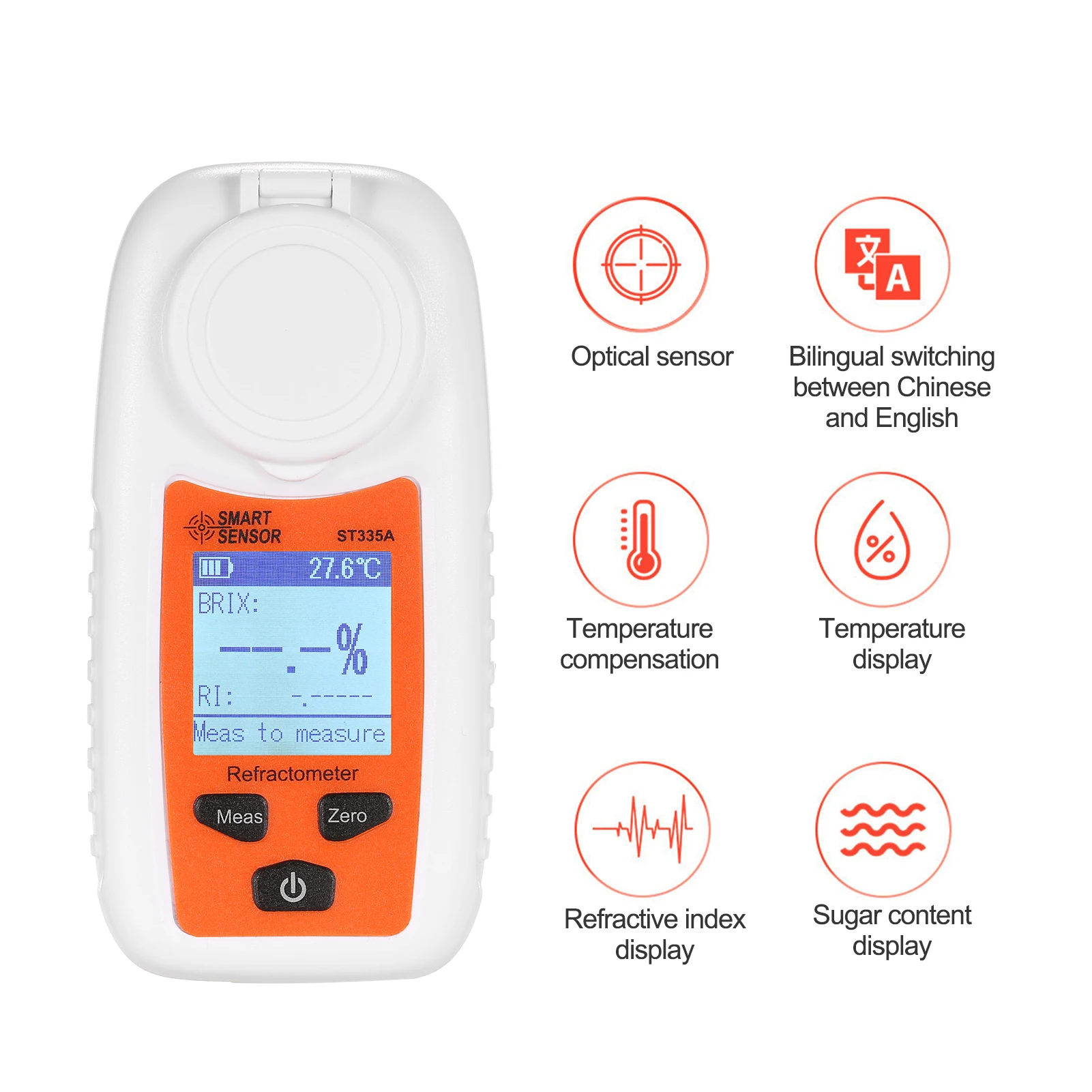 SMART SENSOR ST335A Digital Refractometer ATC Sugar Percent Tester 0-35% Brix Su