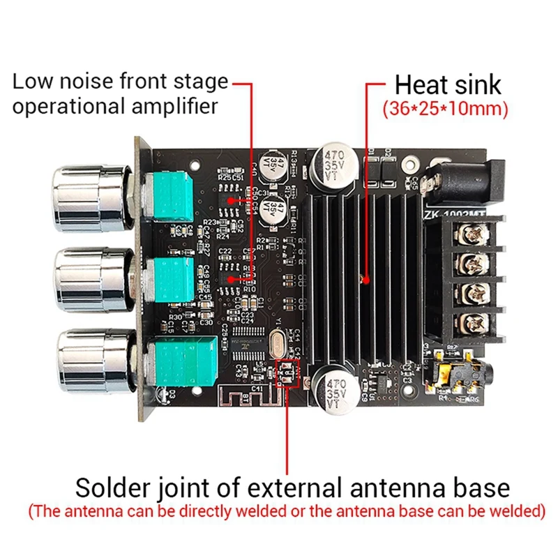 ZK-1002MT 블루투스 5.0 전력 증폭기 보드 키트, 100W 채널 증폭기 보드, 단락 보호, 앱 제어, 내구성