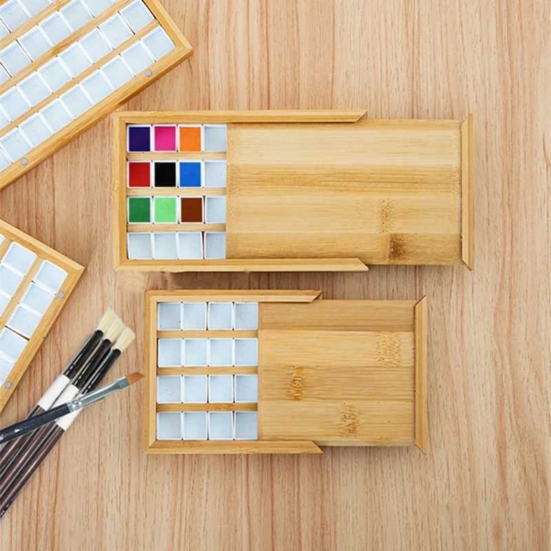 24/36 Grids Watercolor Paint Box Empty Box Bamboo Wood Wooden Box Portable Color Painting Box Art Supplies