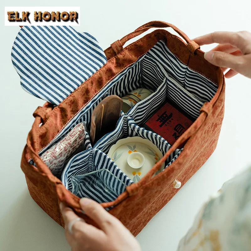 Entangled Lotus Weaving Brocade Tea Storage Bag Portable Travel Teaset Cloth Bag Protection Tea Cozy For Pot Hand Teaware