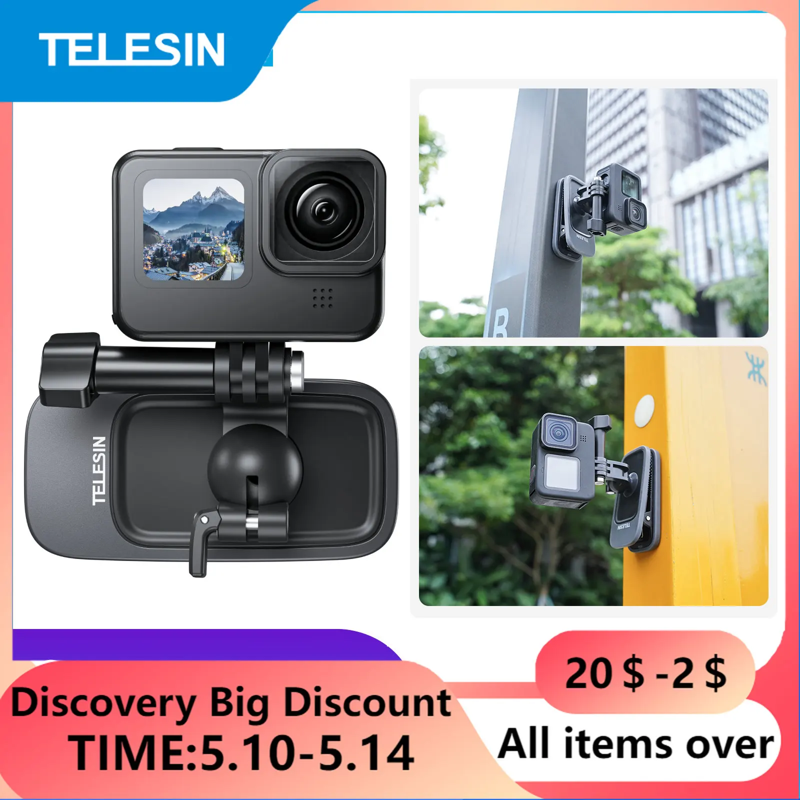 Clip Rotante 360° Per Action Cam - Montaggio Per Zaino, Cappello, Cintura - Foto 9