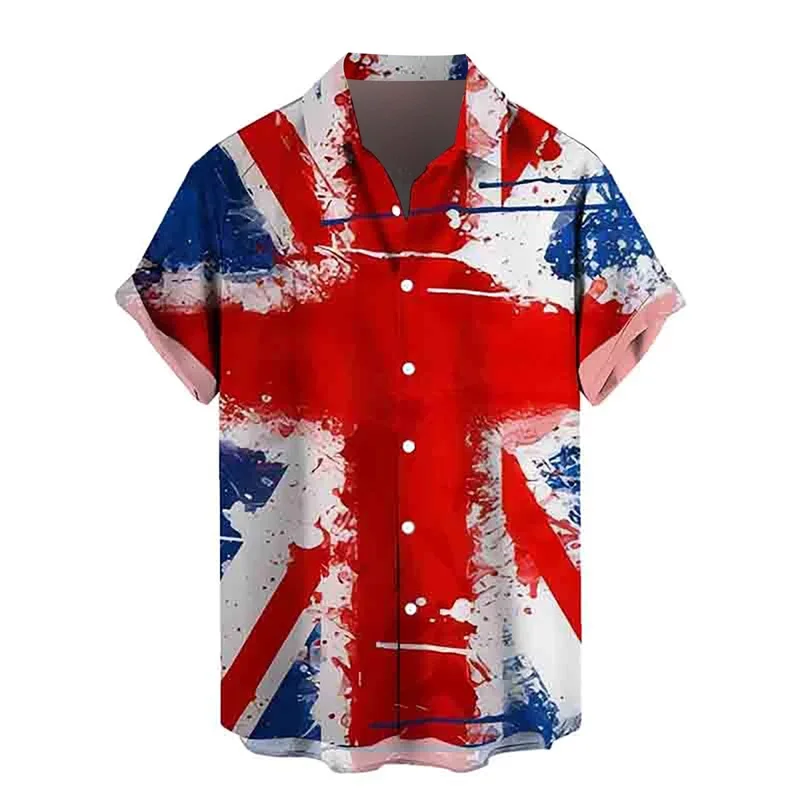 thumbnail image 1 of Camisetas con estampado de bandera del Día de la Independencia para hombre, camisetas con botones personalizadas con impresión digital 3D, camisetas de playa de manga corta de gran tamaño, 1 of 5