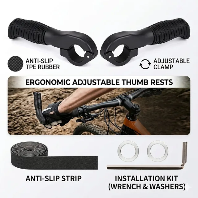 1 Paire de poignées ergonomiques antidérapantes en caoutchouc pour vélo VTT, avec repose-pouce, accessoire pour guidon de vélo électrique et trottinette 1