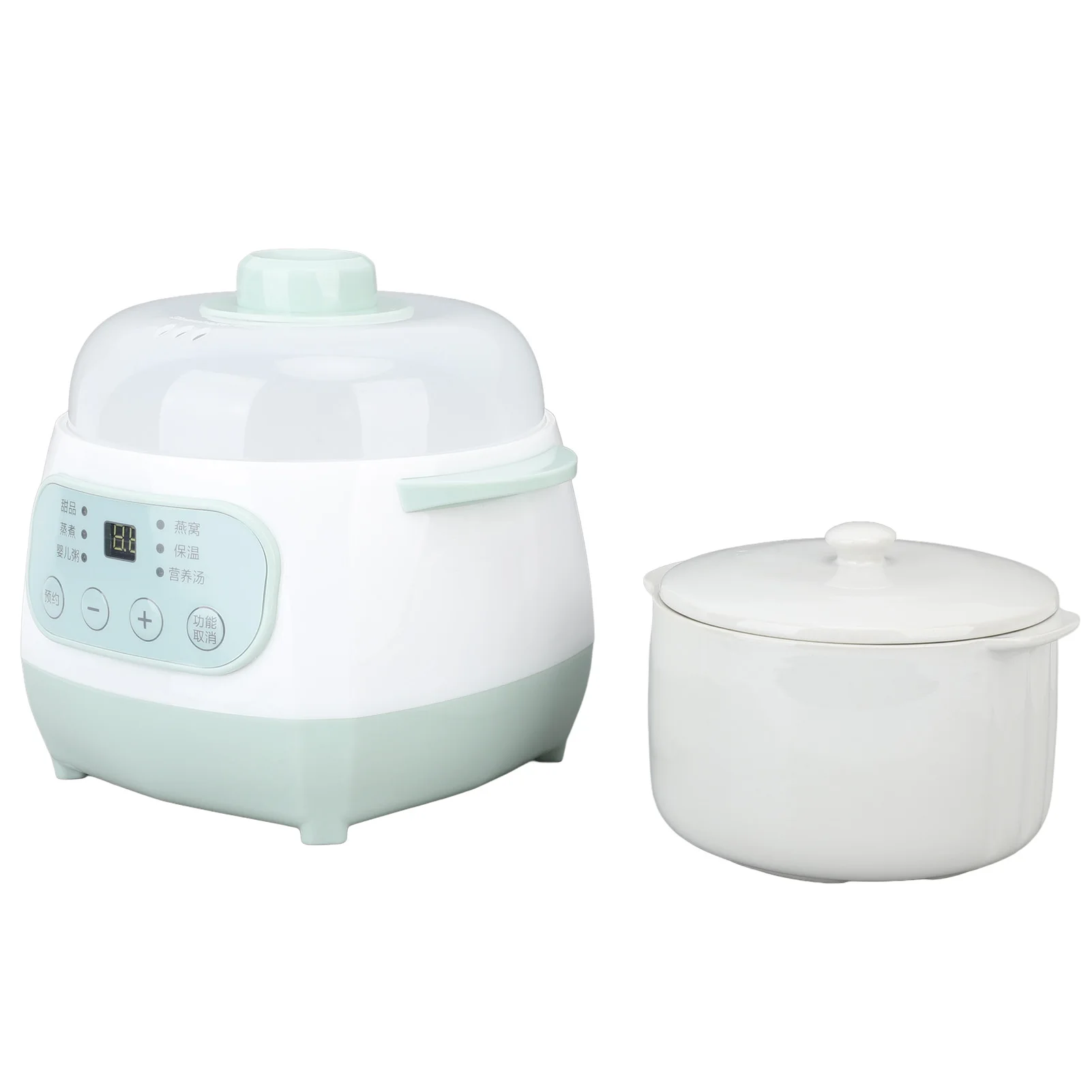 Slow Cooker 200W 1L with Ceramic Interior Pot Timing Green Uniform Heating Electric for Cooking