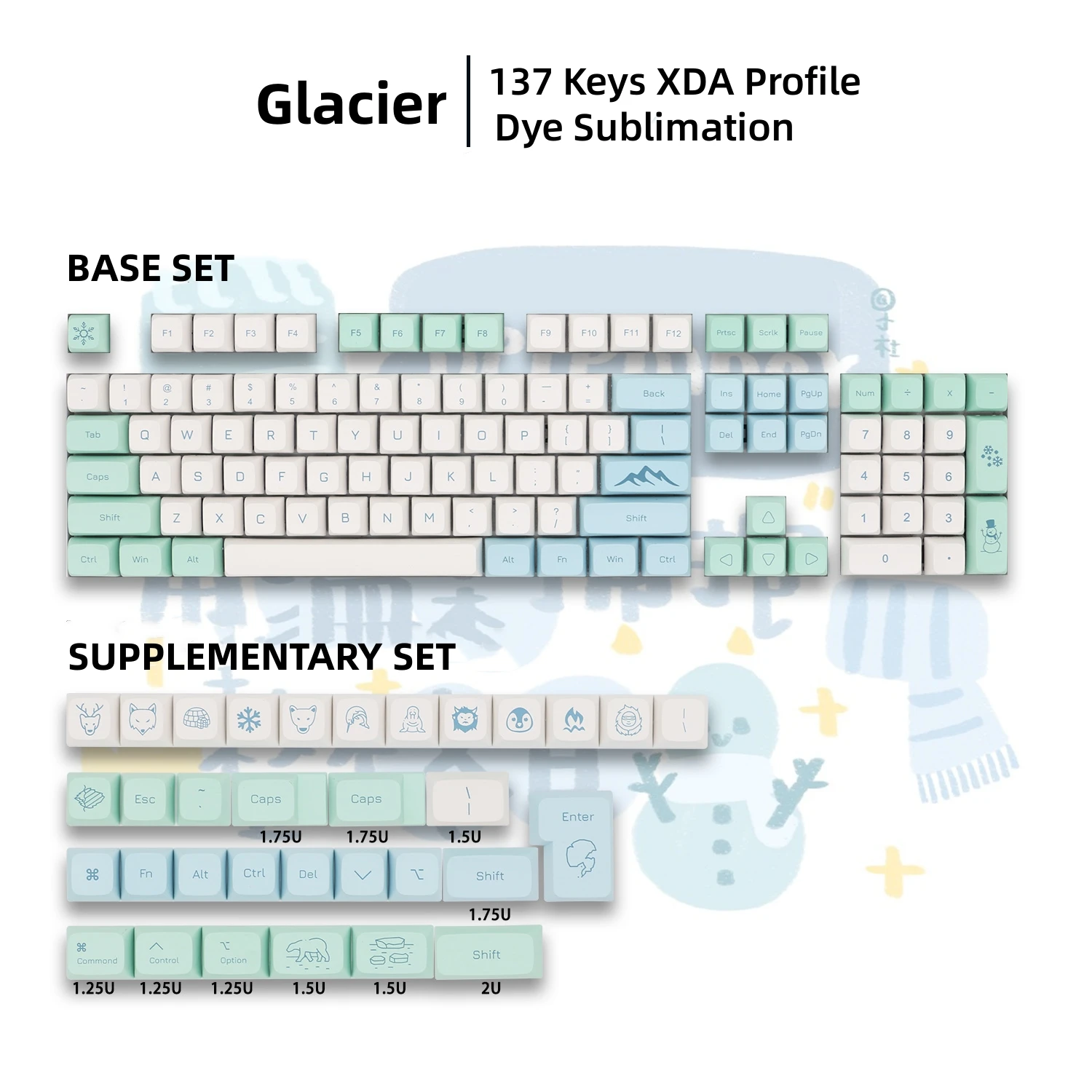 Xda Pbt Keycaps para Teclado Mecânico Ice Mint e Glacier Dye Sub Keycap Mac Iso Abnt2 Layout Personalizado para Cherry Gaming 137 Chaves - Imagem 5