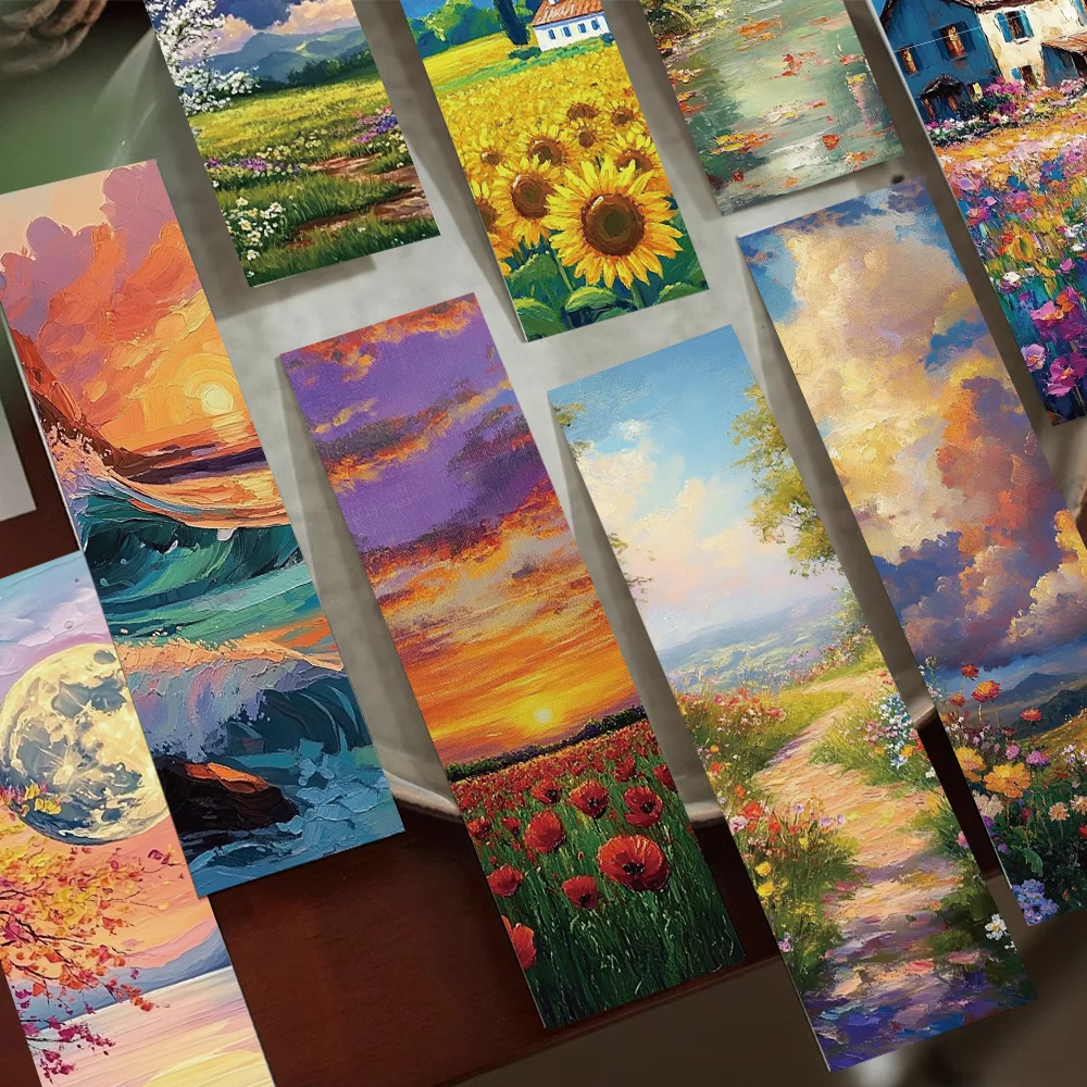Romantic Landscape Oil Painting Bookmarks for Students Reading Books Labeling Paper Cards DIY Book Page 30pcs