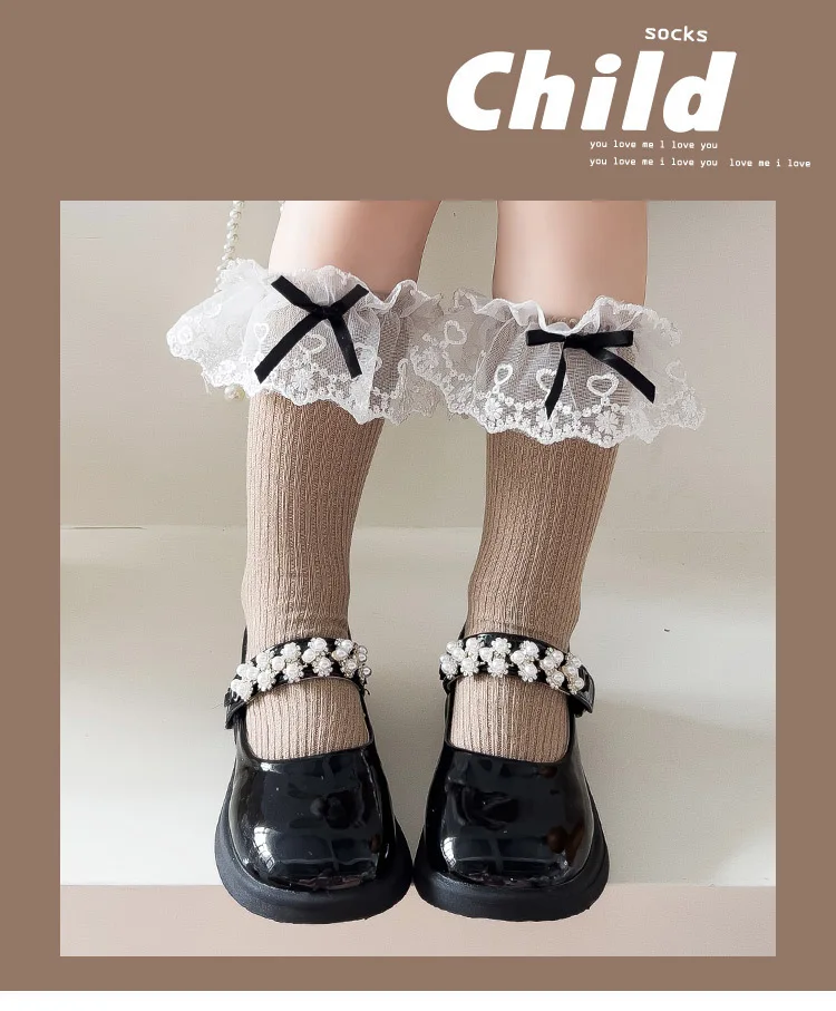 1 Pair Lace Ruffle Calf Sock for Kids Girl Korean Fashion Frilly Bowknot Sock for Children Spring Summer Soft Cotton School Sock 12 See3f49248bbe49a0a6e5557e7d132d12a