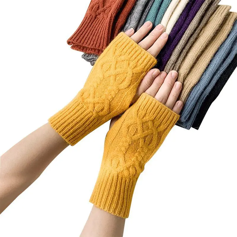 

Knitted half-cut gloves female winter fingerless half-finger gloves men and women couple wool gloves