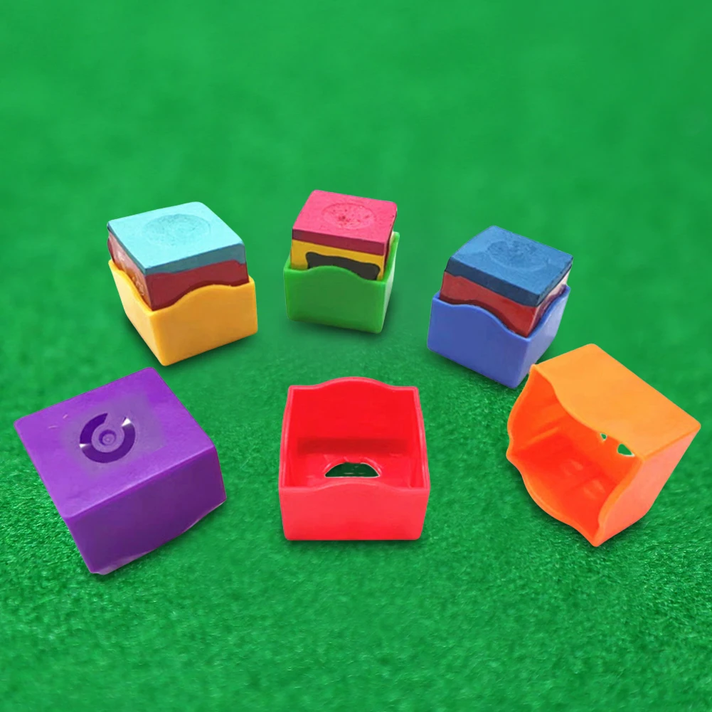 12pcs Snooker Cue Rub Chalk Clamps Plastic 6 Colors Billiard Pole Chalk Box Square Professional  Snooker Accessories