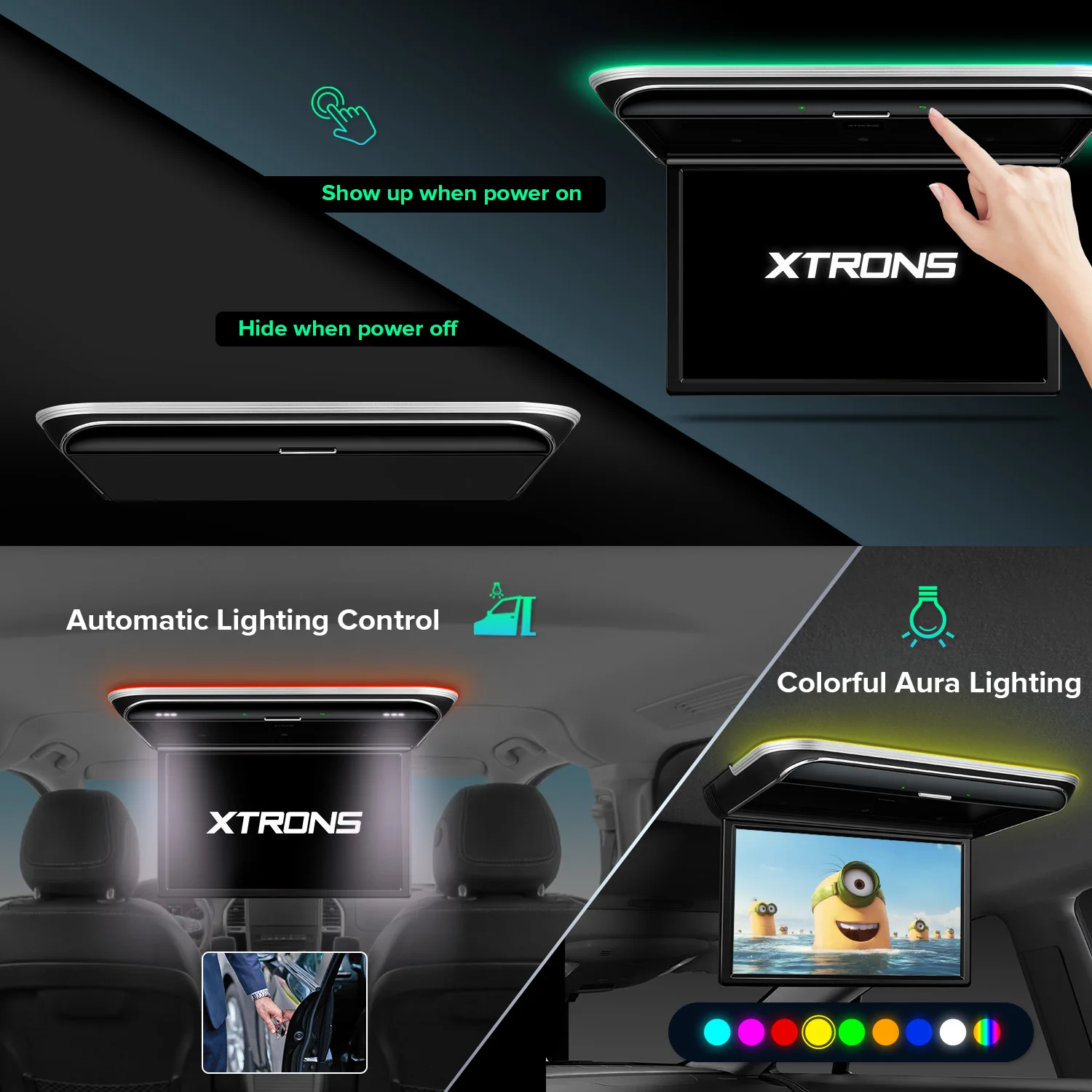 XTRONS 17.3" Android Monitor TV 1080P Video HD Digital IPS Wide Screen Ultra-thin Mounted Car Roof Player HDMI-Compatible FM USB