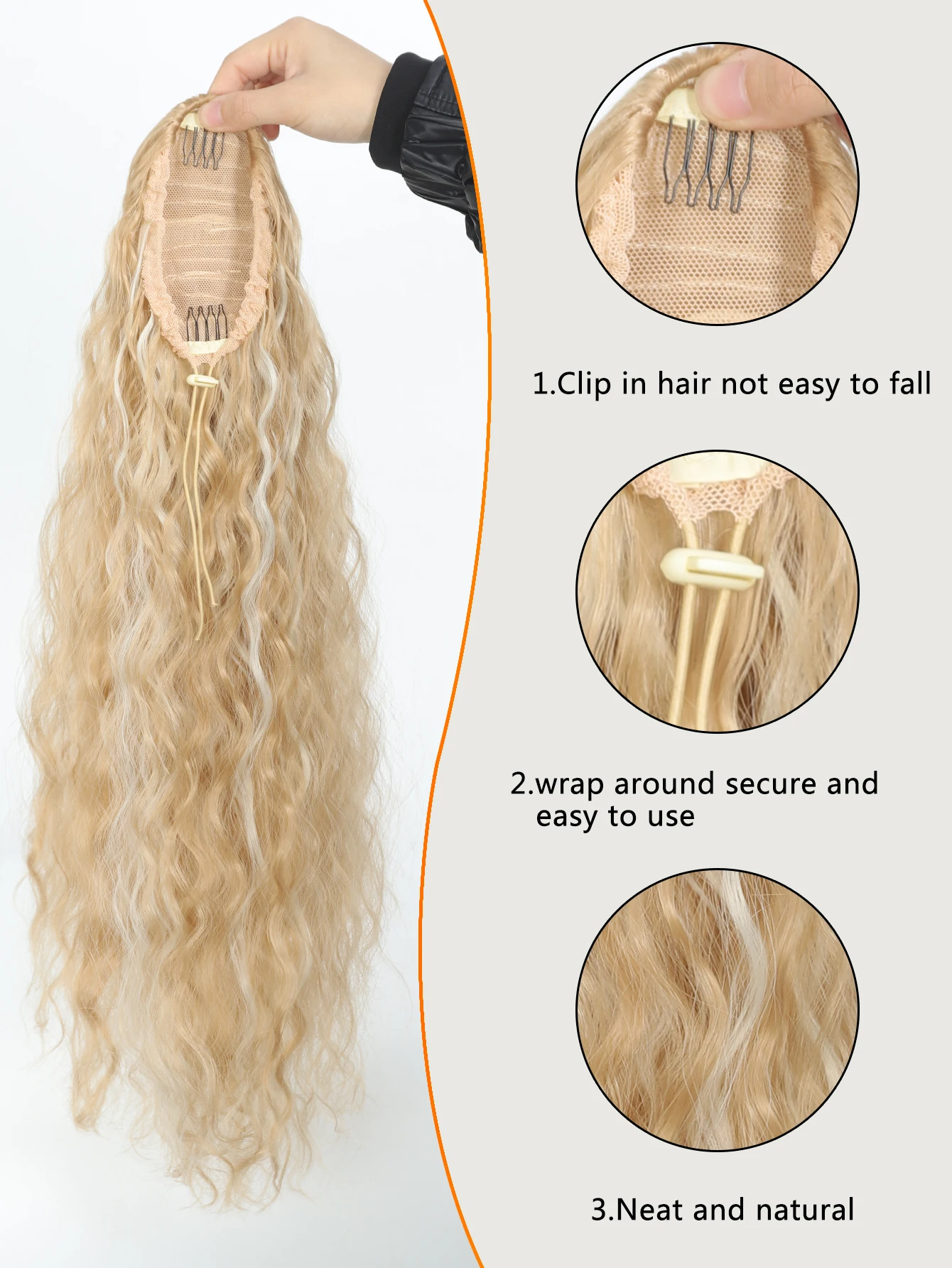 Long Curly Drawstring Ponytail Synthetic For Women Ponytail Clip in Hair Extensions For Daily Cosplay