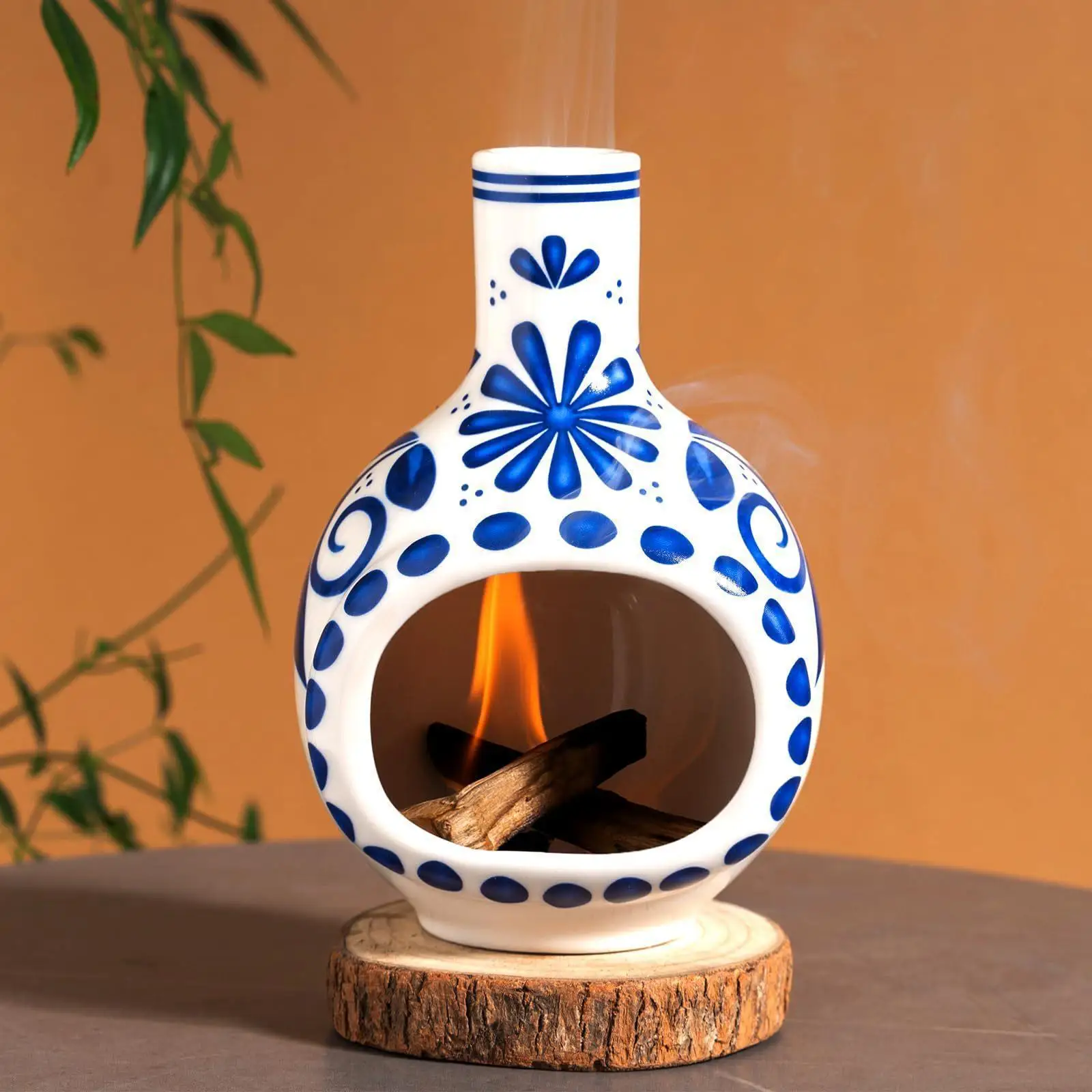 Blue and White Ceramic Incense Burner Smudge Stick Bowl for Cone & Stick