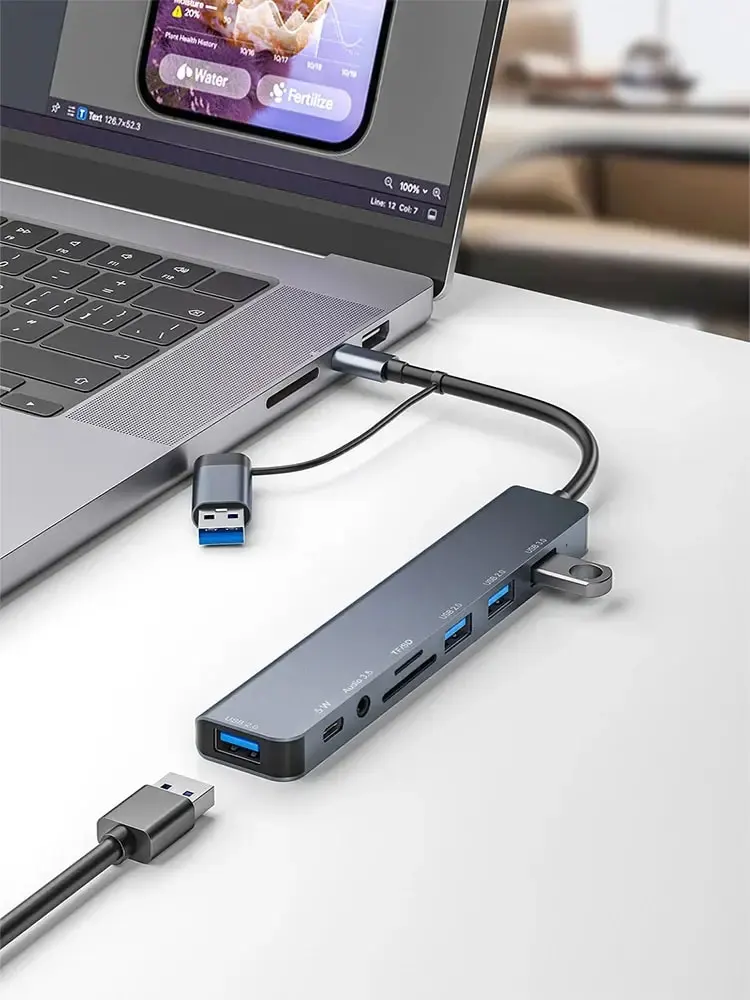 Aluminium USB Hub Airies USB 3.0 en aluminium 8 en 1 1 X USB 3.0 3 X 2.0 1 C lecteur de carte SD TF 3.5mm ports m.com