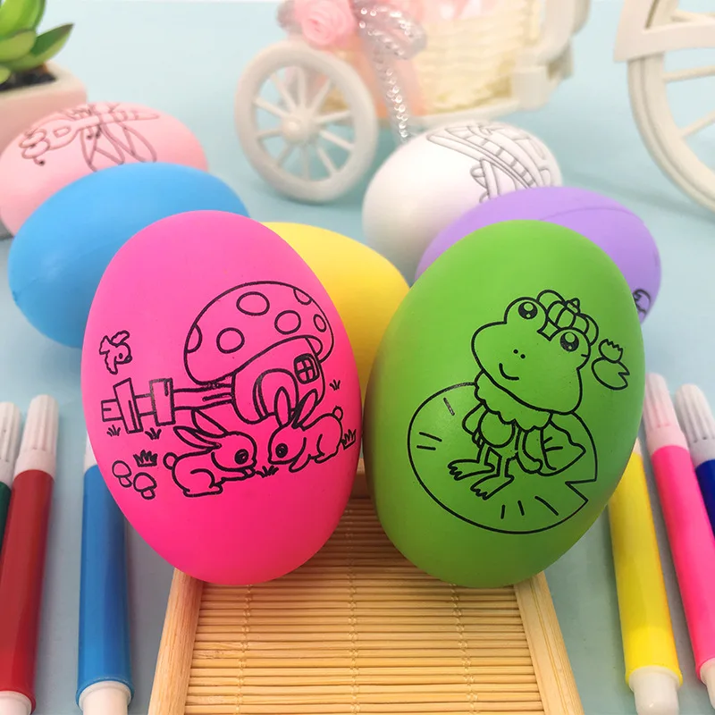 12pcs DIY 그림 어린이를위한 부활절 달걀 예술 공예 색상 작성 그리기 장난감 어린이 생일 파티 호의 유치원 선물