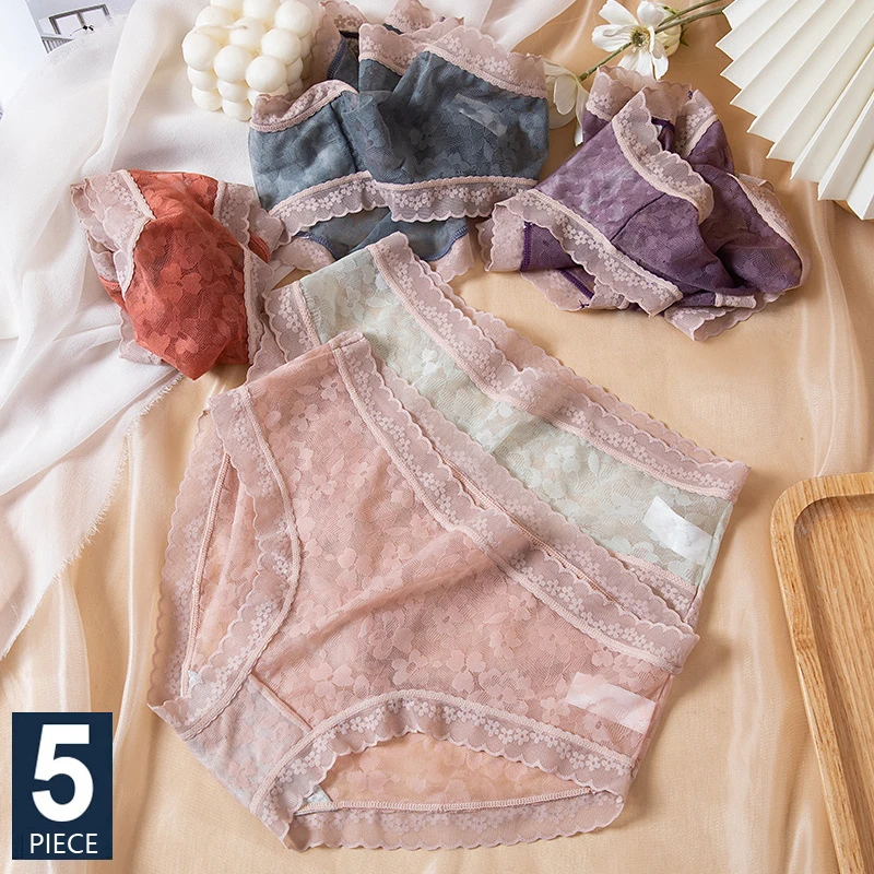 5Pcs/Set Sexy Lace Panties Women Transparent Underwear Soft Girls Briefs Breathable New Female Panty Seamless Low Waist Lingerie