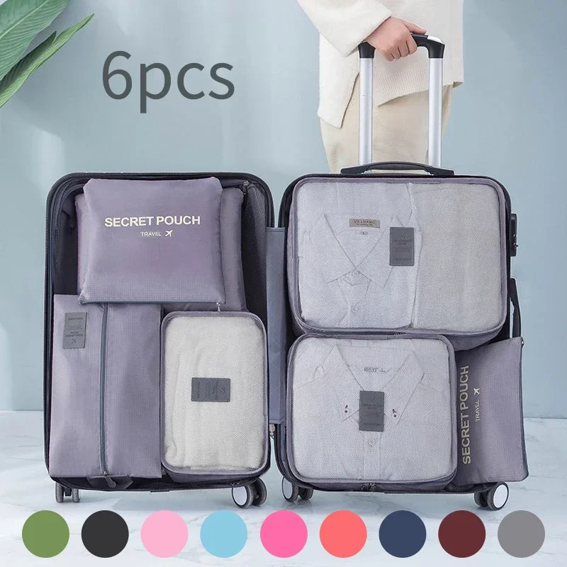 6-Piece Portable Travel Packing Organizers Set for Women: Luggage, Clothes, and Shoes Bags