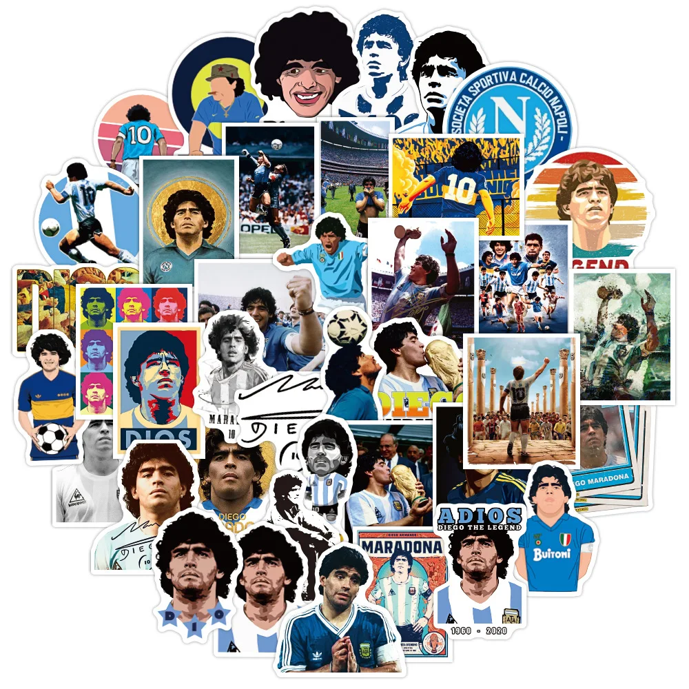 Maradona Football Star Stickers 50PCS for Laptop Ceramic Cup Motorcycle Mobile Phone Case Luggage Guitar Waterproof Deals sports star stickers
