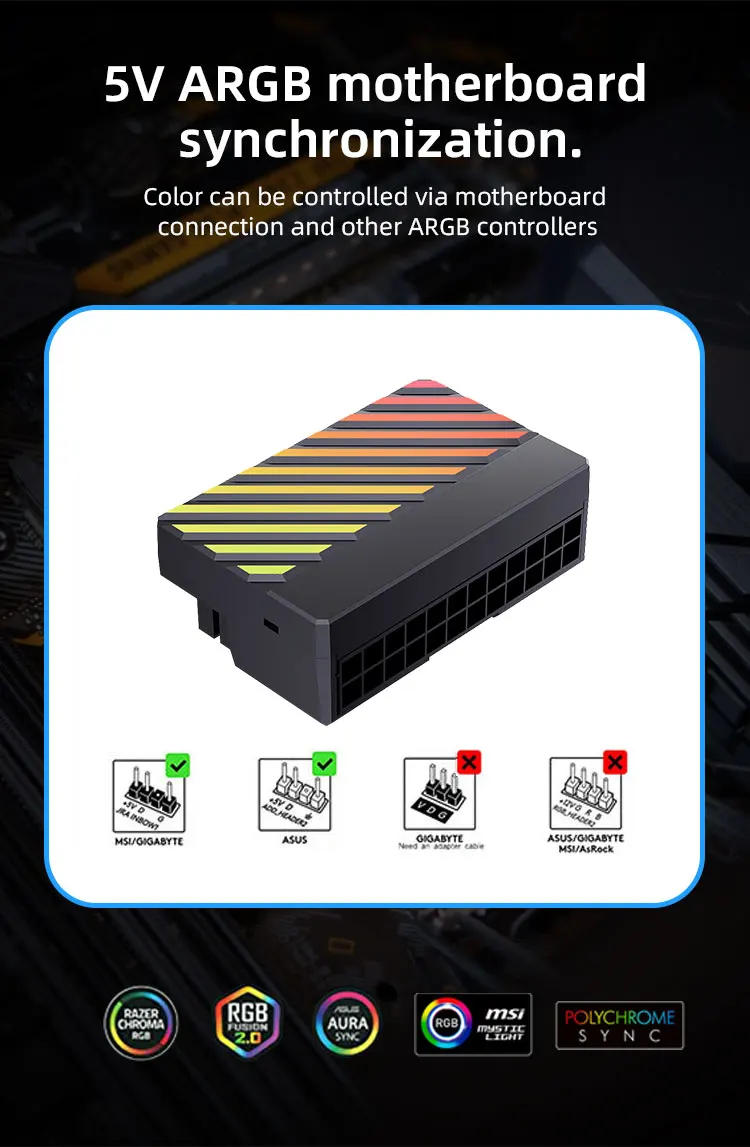TEUCER ARGB 24Pin ATX Adapter 90° Converter 24PIN Adapter Suitable for 24PlN Mot