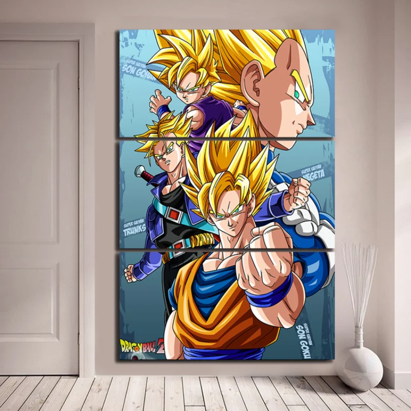 

3 Piece Cartoon Dragon Ball Z Pictures Animation Modern Oil Painting on Canvas for Wall Decor Unframed Painting Gift