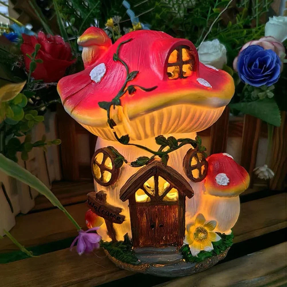 

DIY Mushroom House Statue Solar Lamp Night Light Landscape Ornaments Resin Craft Gifts Porch Home Garden Ourdoor Decoration