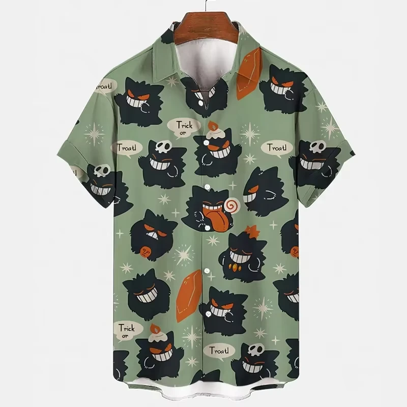 MINISO Pokemon Pikachu Men's Short-sleeved Shirt Beach Shorts Set Men's Summer Street Fashion Men's Casual Hawaii Shirt Suit 5