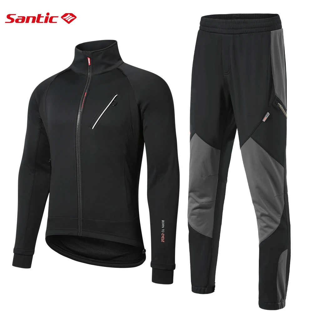 

Santic Winter Cycling Jacket Sets Fleece Thermal Sports Windbreaker Outdoor Windproof Coat Men Bicycle Suit Cycling Clothing