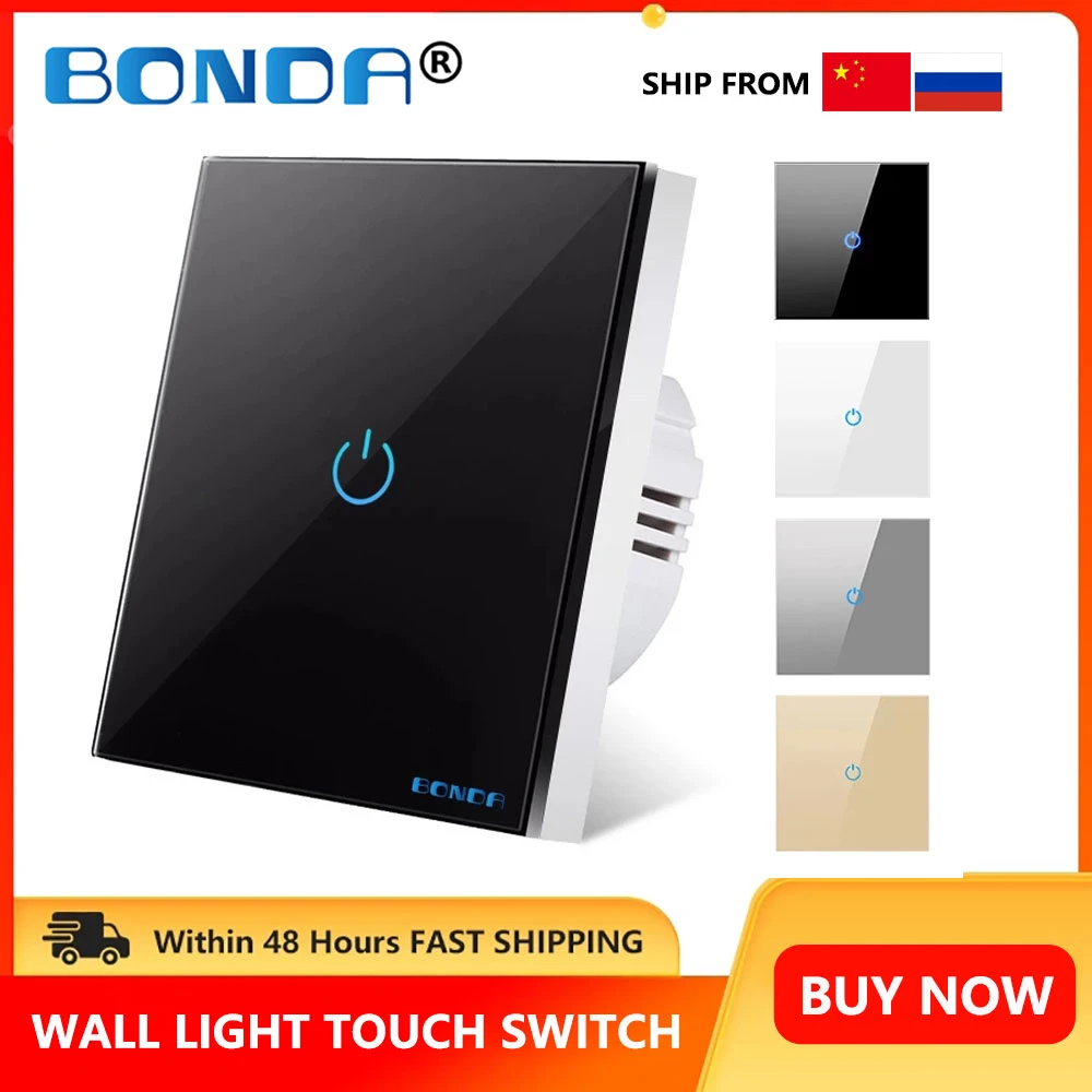 Light Touch Switch Sensor EU Standard Tempered Crystal Glass Panel 4 Color Power 1/2/3 Gang 1 Way 220V Wall Lamp Switches On Off smart wall switch