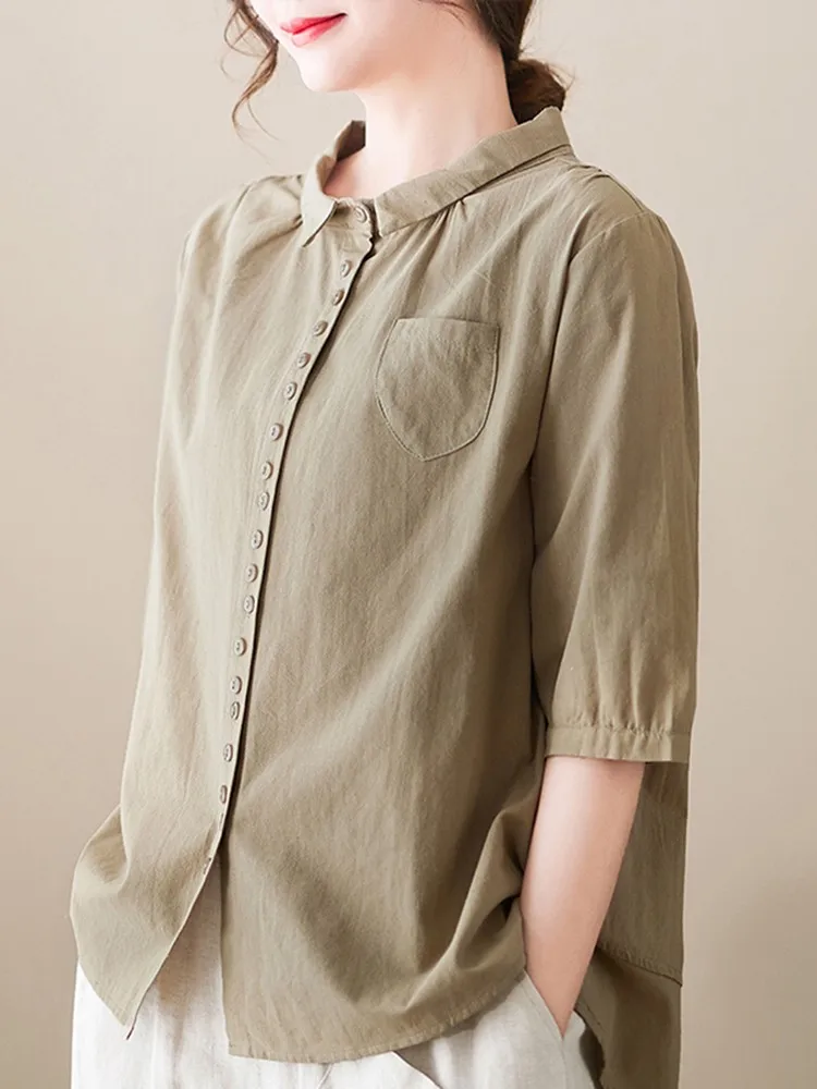 

Women Casual Shirts New Arrival 2023 Summer Vintage Style All-match Loose Comfortable Female Cotton Linen Tops Shirt B2363