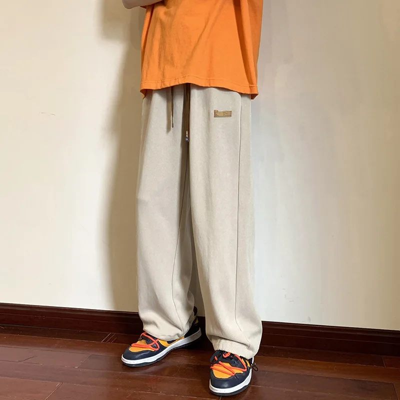 

Simplicity Solid Color Sagging Sensation Trousers Men Spring Thin Style Loose Straight Cylinder Wide Leg Pants Casual Trousers