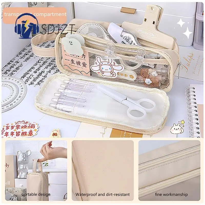 Transparent Compartment Pencil Case Multifunction Large Capacity