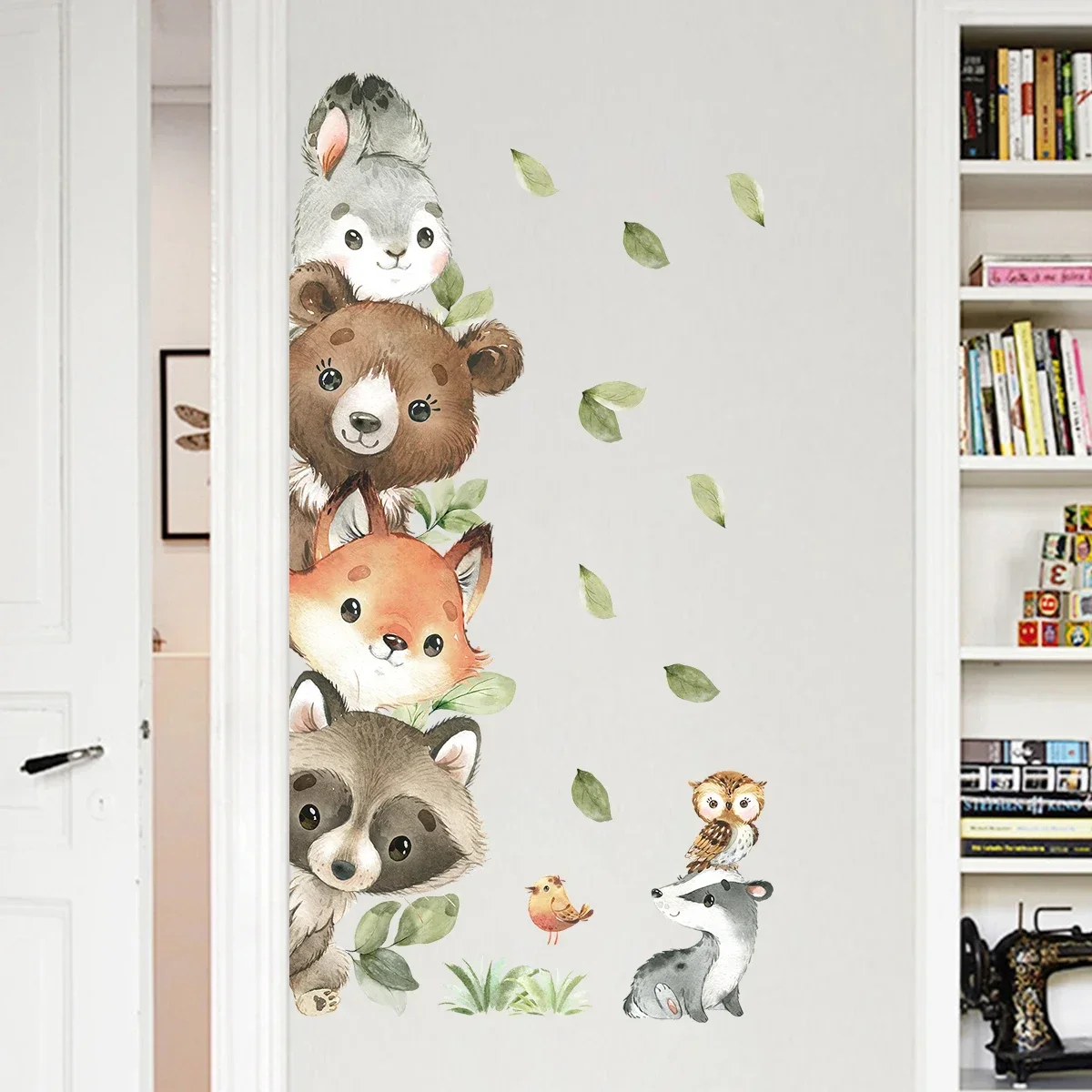 1PC Cute Cartoon Probe Stacked Sitting Small Animal Wall Stickers For Kids Room Bedroom Home Decoration wall stickers