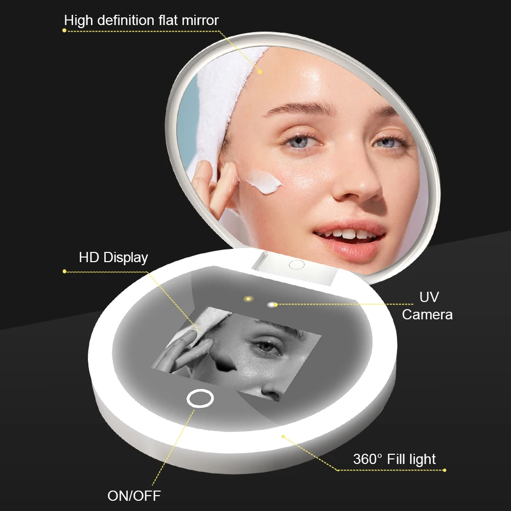 스마트 선스크린 LED 라이트 휴대용 메이크업 거울 UV 카메라 비주얼 페이스 선스크린 메이크업 거울