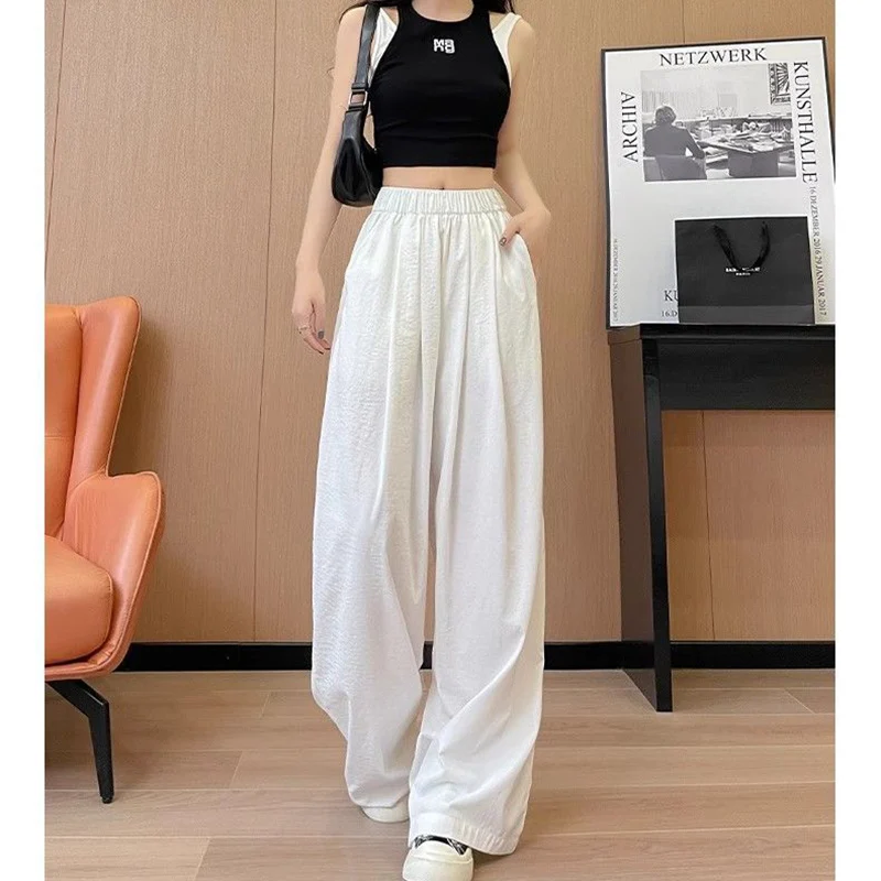 سروال حرير نسائي ساق عريضة مقاس كبير