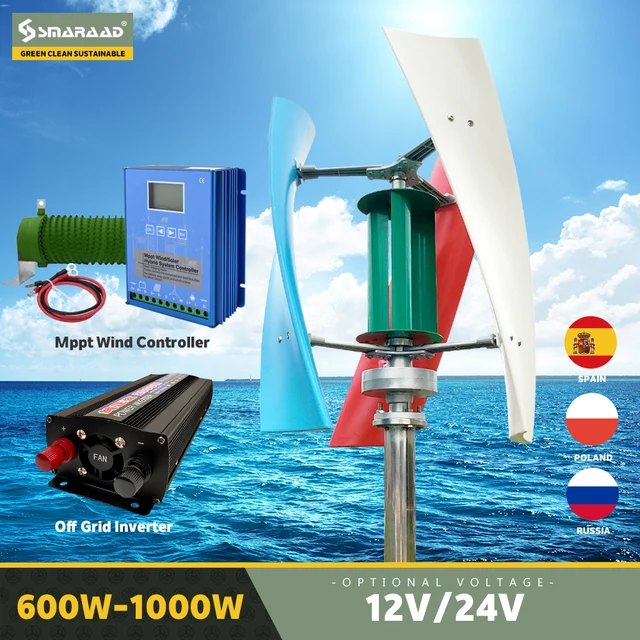 Wind Generator 1000w Inner Air Duct 600w 800w Small Free Energy Wind Turbine Power Permanent Maglev 12v 24v with MPPT Controller 6