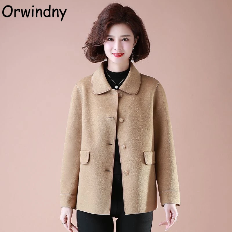 

Wool Coats Women Casual Jacket Clothing Female Spring And Autumn New Solid Turn-Down Collar Tops Orwindny