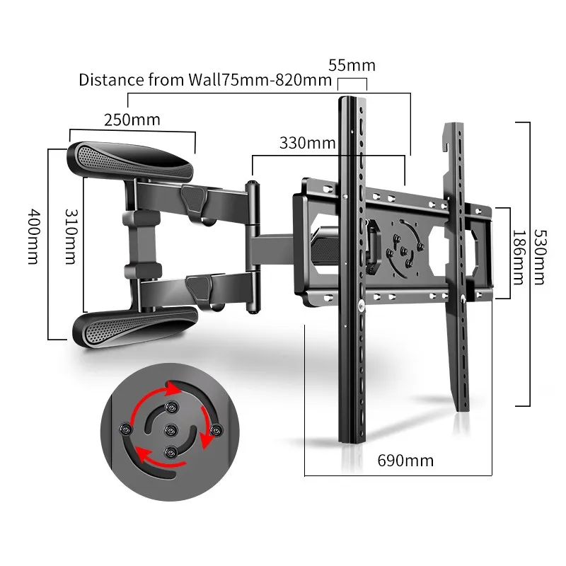 

Full Motion 40 "-80" светодиодный телевизор Настенное крепление Выдвижная стойка Мебель для телевизора Кронштейн для ЖК-дисплея Держатель поворотного кронштейна Подставка для ПК VESA 600x500 мм DY4080