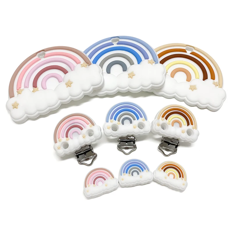 5/10pcs Rainbow Silicone Pacifier Clip Molar Bead DIY Pacifier Chain Accessories pacifier clip,pacifier chain,pacifier accessories,teether clip,teething beads,baby silicone accessories