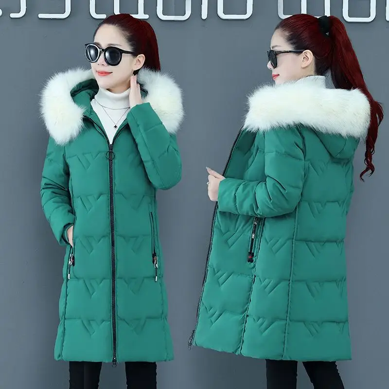 

2023 New Women Down Cotton Coat Winter Jacket Female Medium Style Parkas Hooded Shitsuke Outwear Intensification Overcoat