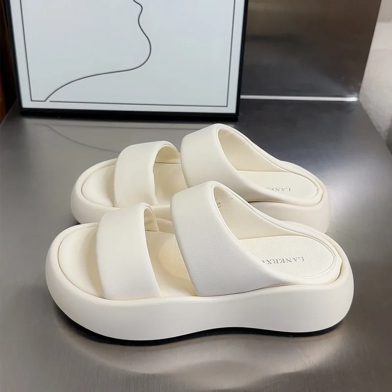 

Slippers Women Summer Female Shoes Platform Luxury Slides Low 2024 Designer Soft Rubber Fabric Rome PU Fashion Casual Hoof Heels