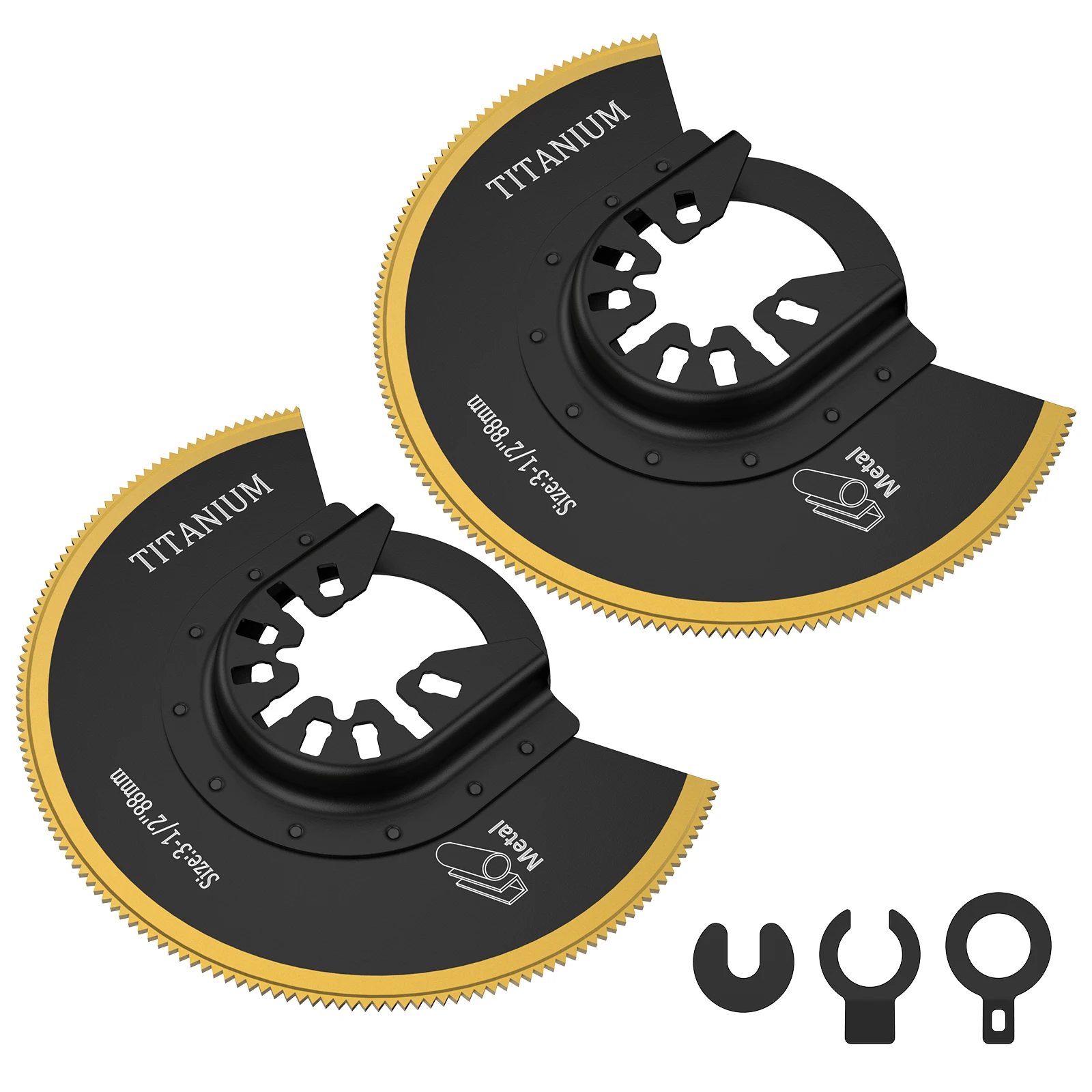 

2Pcs Oscillating Saw Blades Bi-metal Titanium Coated Multitool Blades with Gasket Adapters for Wood Plastic Metal Cutting